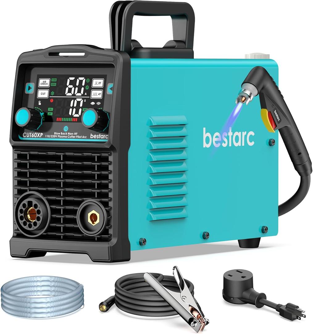 bestarc Pilot Arc Plasma Cutter, [Blow Back][Large LED][Air Sensor] 60A Non-HF Plasma Cutter Machine 110V/220V Dual Voltage, 5/8" Clean Cut 4/5" Max Cut, Post Flow, 2T/4T for Beginners DIY