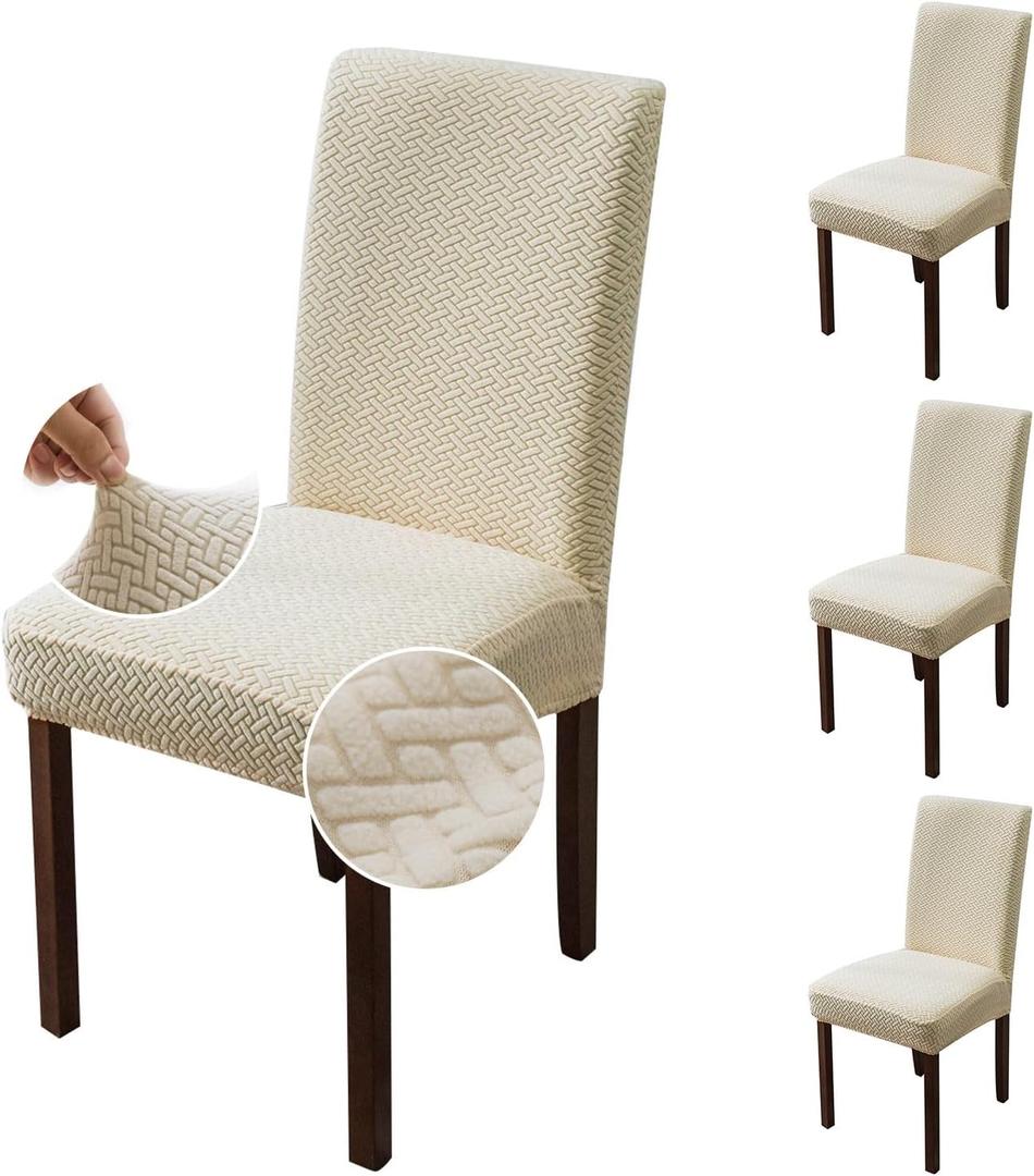 Genina Chair Covers for Dining Room Set of 4 Dining Chair Slipcovers Stretch Kitchen Parsons Chair Cover,Beige