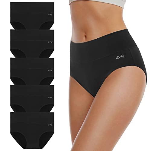 coskefy Women's High Waisted Cotton Underwear Soft Breathable Panties Stretch Briefs Seamless Ladies Panties 5 Pack, Medium