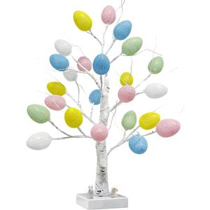 Easter Decorations,Pre-Lit Artificial Easter Egg Tree with LED Lights,2FT Lighted Birch Tree,Light up Tree Lamp for Spring Holiday Tabletop Decor