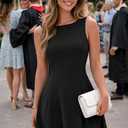 IWD Womens Summer Sleeveless Mini Dress 2026 Elegant Classy Boat Neck A Line Cocktail Party Short Dresses (Black, M)