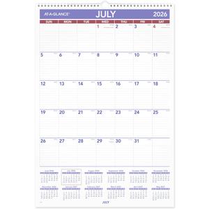 AT-A-GLANCE Wall Calendar 2026-2027 Planner, Academic 12-Month July-June, Monthly, 15-1/2" x 22-3/4", Ruled Daily Blocks (AY328), 15.5"W x 22-3/4"H