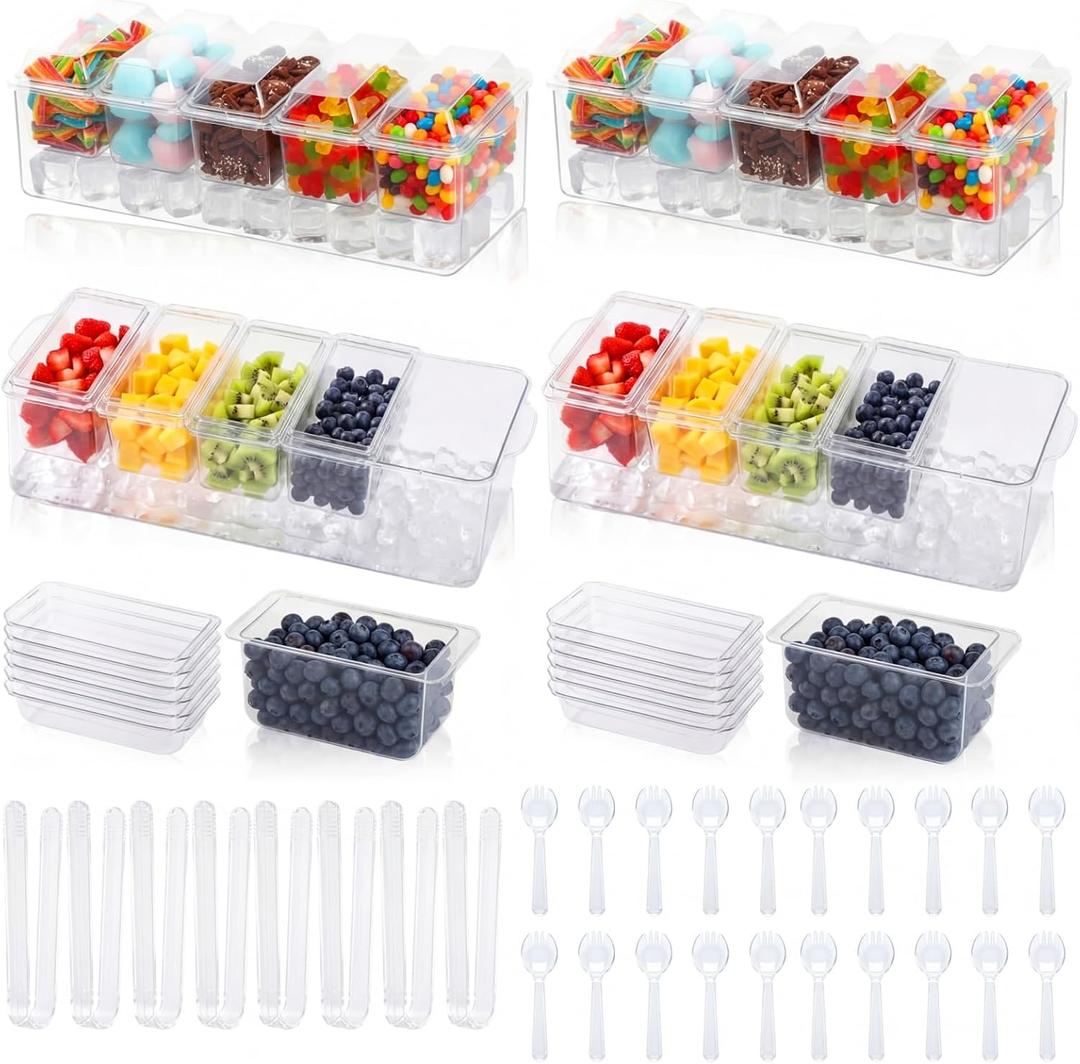 LemonRoad 4 Set Clear Ice Cream Toppings Containers with Forks, Clip