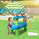 Kids Water Table Umbrella and Cover, Heavy-Duty 600D Waterproof Anti-UV Dustproof Water Table Cover with Umbrella, Compatible with Step2 Rain Showers Splash Pond Water Table, Green