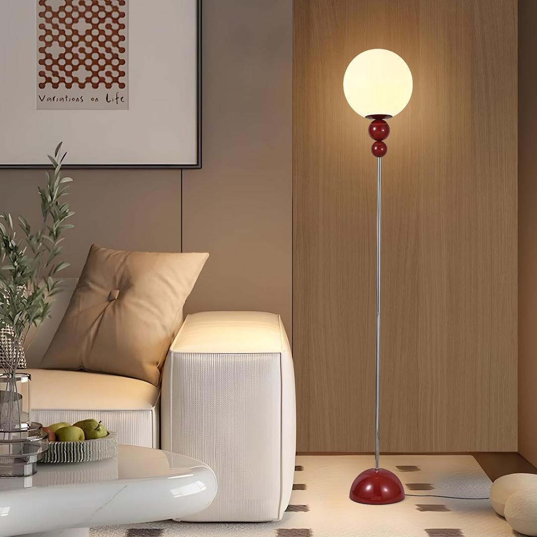 Red Floor Lamp for Living Room, Modern Floor Lamps for BedroomOn/Off Foot Switch, Globe Standing Lights for Office Cafe, Includes E26 Bulb 15W Reading Corner Light Include 70.87in Plug Cord
