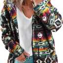 LUKYCILD Womens Western Aztec Print Zip up Hoodies Sweatshirt Sherpa Fleece Jacket Coat with Pockets Casual Warm Outwear (X-Large, Purple)