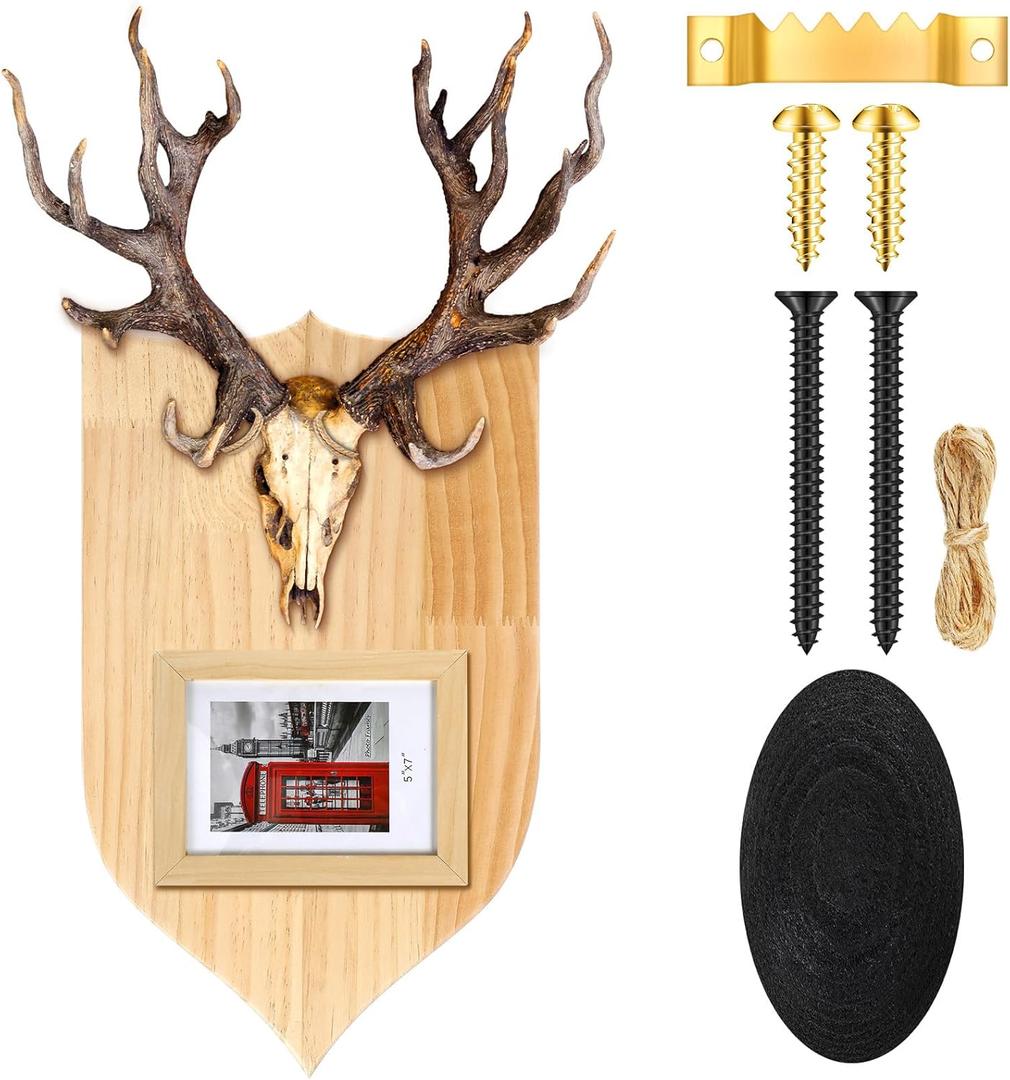 European Mount Plaque - Deer Head Wall Skull Hanger and Antler Mounting Kit - Iron Buck Picture Frame for Christmas Winter Gifts Decoration