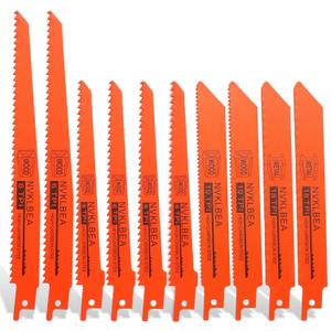 10-Piece Reciprocating Saw Blades 6 & 8 Inch Wood & Metal Cutting Saw Blades Premium Blades Carbon Steel Bi - Metal Reciprocating Saw Blades for Wood Pruning NVKLBEA