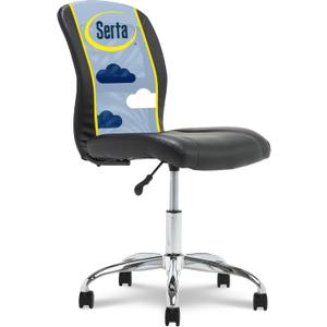 Serta Essential Armless TaskChair, Small Desk Chairs with Wheels, Breathable Mesh Back and Faux Leather, Quality Foam Cushion Seat for Comfort, Minimal Design for Vanity Table, Black