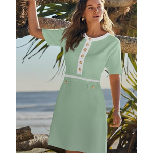 MEROKEETY Women's Summer Bodycon Sweater Dress Business Casual Outfis Short Sleeve Knit Button Formal Elegant Work Dress (Mint, XL)