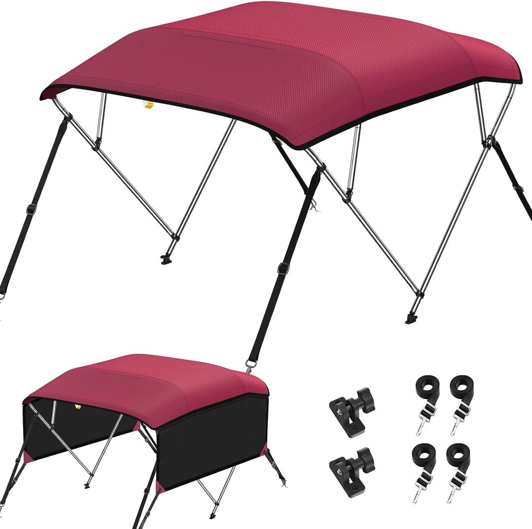 KAKIT 3 4 Bow Bimini Tops for Boats with Mesh Sides Heavy Duty Cover Adjustable 4 Straps Zippered Storage Boot