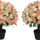 24" Artificial Potted Flowers for Outdoors, Silk Rose Faux Plants