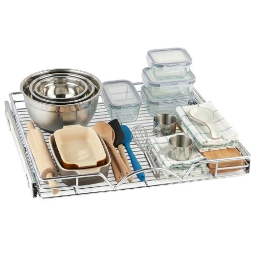 HOLDN’ STORAGE Pull Out Cabinet Organizer - Heavy Duty Steel with Smooth Slide-Out Drawers, Chrome Finish - 22" W x 17" D Basket, Fits 23.25" Cabinet Opening