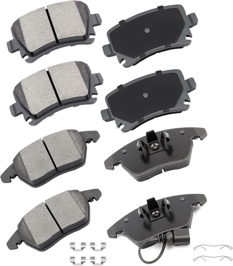 Cciyu D1107 & D1108 Front & Rear Ceramic Brake Pads Kits 8pcs fit For Audi A3/A3 Quattro/TT/TT Quattro, For VW CC/Eos/Golf/GTI/Jetta/Passat/Passat CC/Rabbit