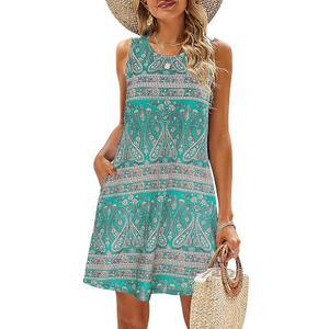 Womens Casual Dress for Summer Tank Dress Loose Flowy Beach Dress with Pockets Hankerchief Flare Midi Sundress 2025 Size M