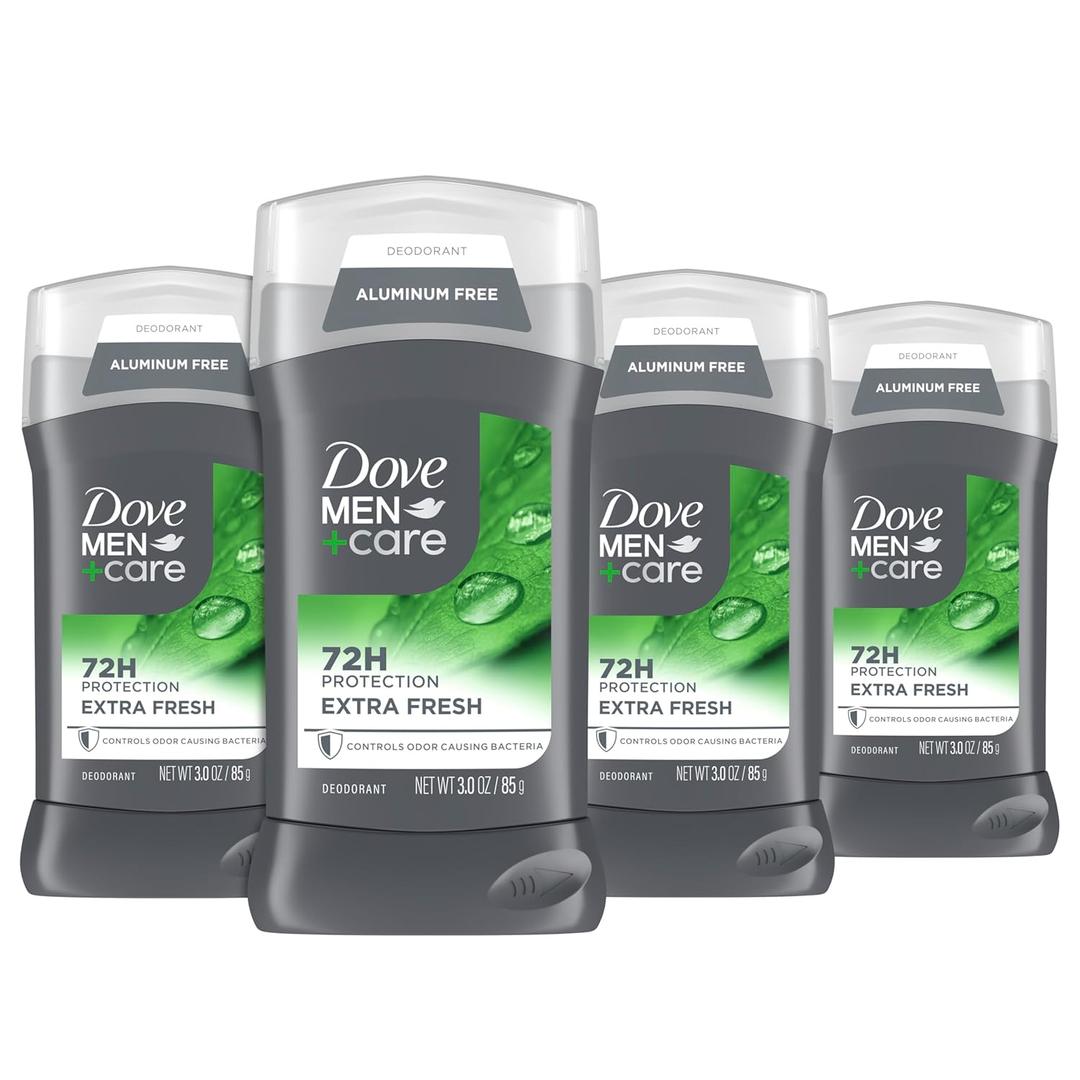Dove Men+Care Deodorant Stick for Men 4 Count Extra Fresh Aluminum Free 72-Hour Odor Protection Mens Deodorant with 1/4 Moisturizing Cream 3 oz