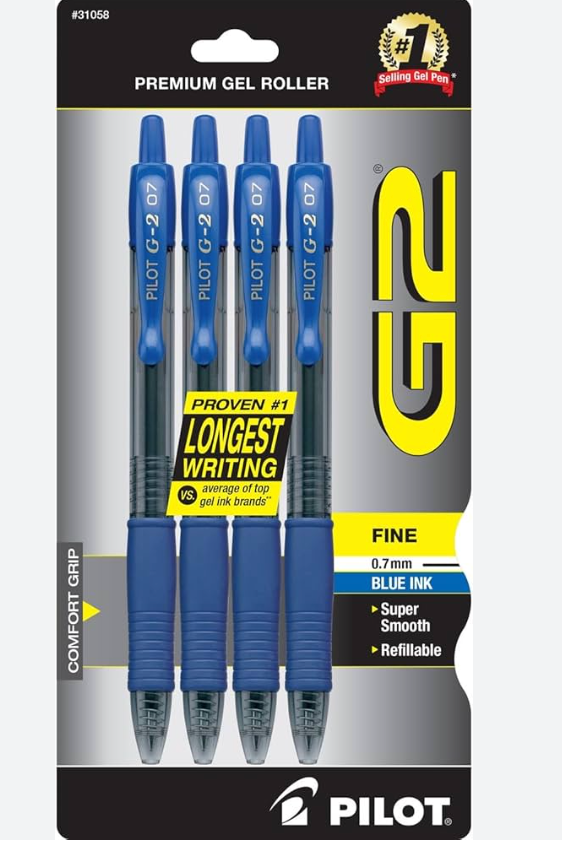 PILOT G2 Premium Refillable and Retractable Rolling Ball Gel Pens, Fine Point, Blue Ink, (Pack of 6, 30 Count Total)