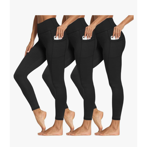 3 Packs Leggings with Pockets for Women, Soft High Waisted Tummy Control Workout Yoga Pants, S/M