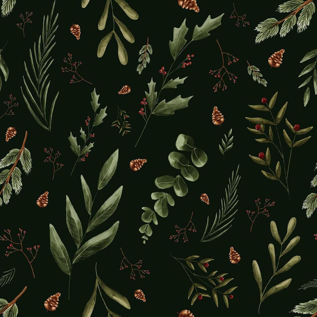 2 x Green Leaf Black Floral Wallpaper Peel and Stick Forest Botanical Foliage Wallpaper for Bedroom Decorative Leaf Dark Contact Paper for Cabinets Drawer Vintage Removable Wall Paper 12"x118"