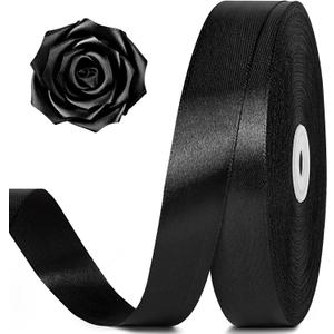 100 Yards 1 Inch Black Satin Ribbon, Solid Craft Fabric Ribbon for Christmas Gift Wrapping, Bows Making, Flower Bouquet, Wedding Party Decoration