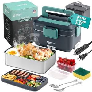 Annie & Mia Design Electric Lunch Box for Adults, 90w 3.5L 2-Layer Portable Food Warmer, Dual Mode 2.5L + 1L Heated Lunch Box for Adults, Home/Car/Office/Truck Use, Lonchera Eléctrica Portátil