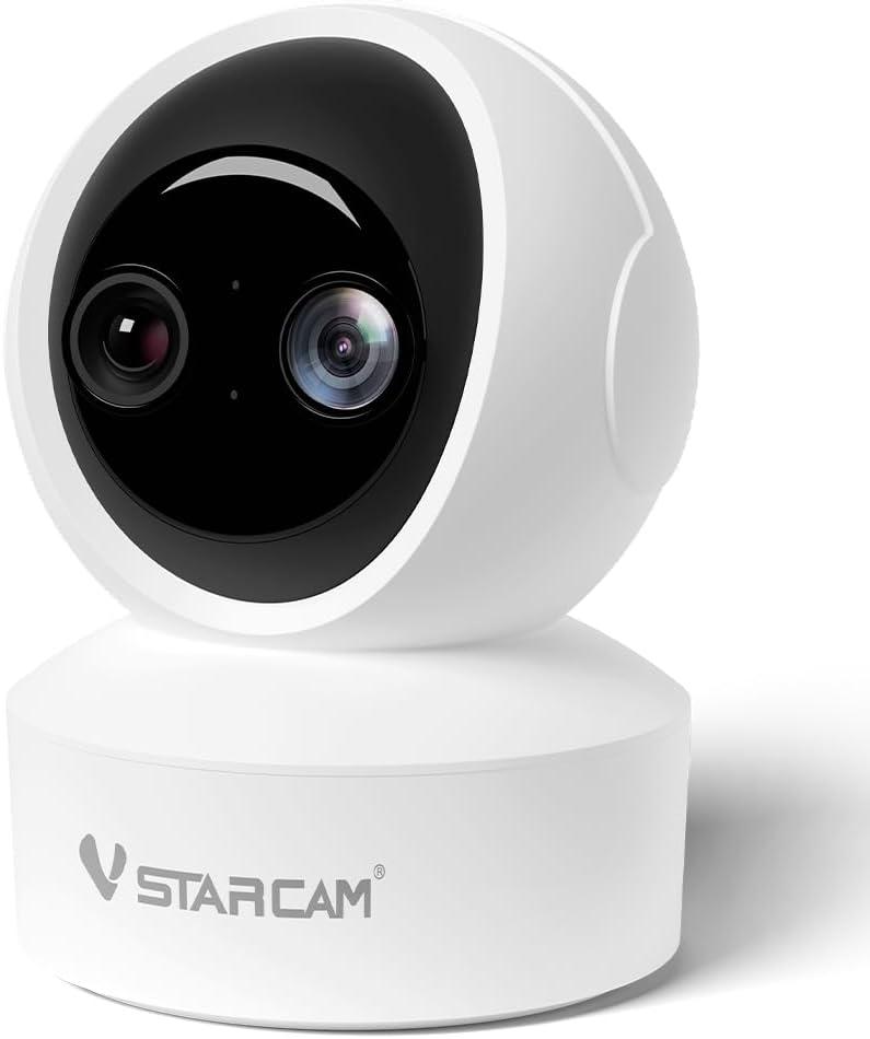 VSTARCAM Security Camera Indoor, Dual Cameras, 2K QHD Security Camera with 10 Zoom, 360 Camera, Baby Monitor, Pet Camera, Human/Pet Detection, AI Tracking, 2.4G Wi-Fi, 2-Way Audio, Plug in 08