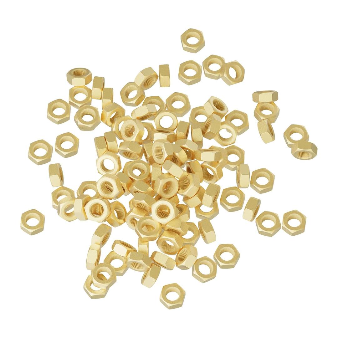 100PCS M2-0.4 Brass Hex Nuts, Metric Coarse Thread Hexagon Nut,ISO 4032, Class 4.8 Screw Bolt Fasteners, Hardware Lock Nut(H52 Brass)