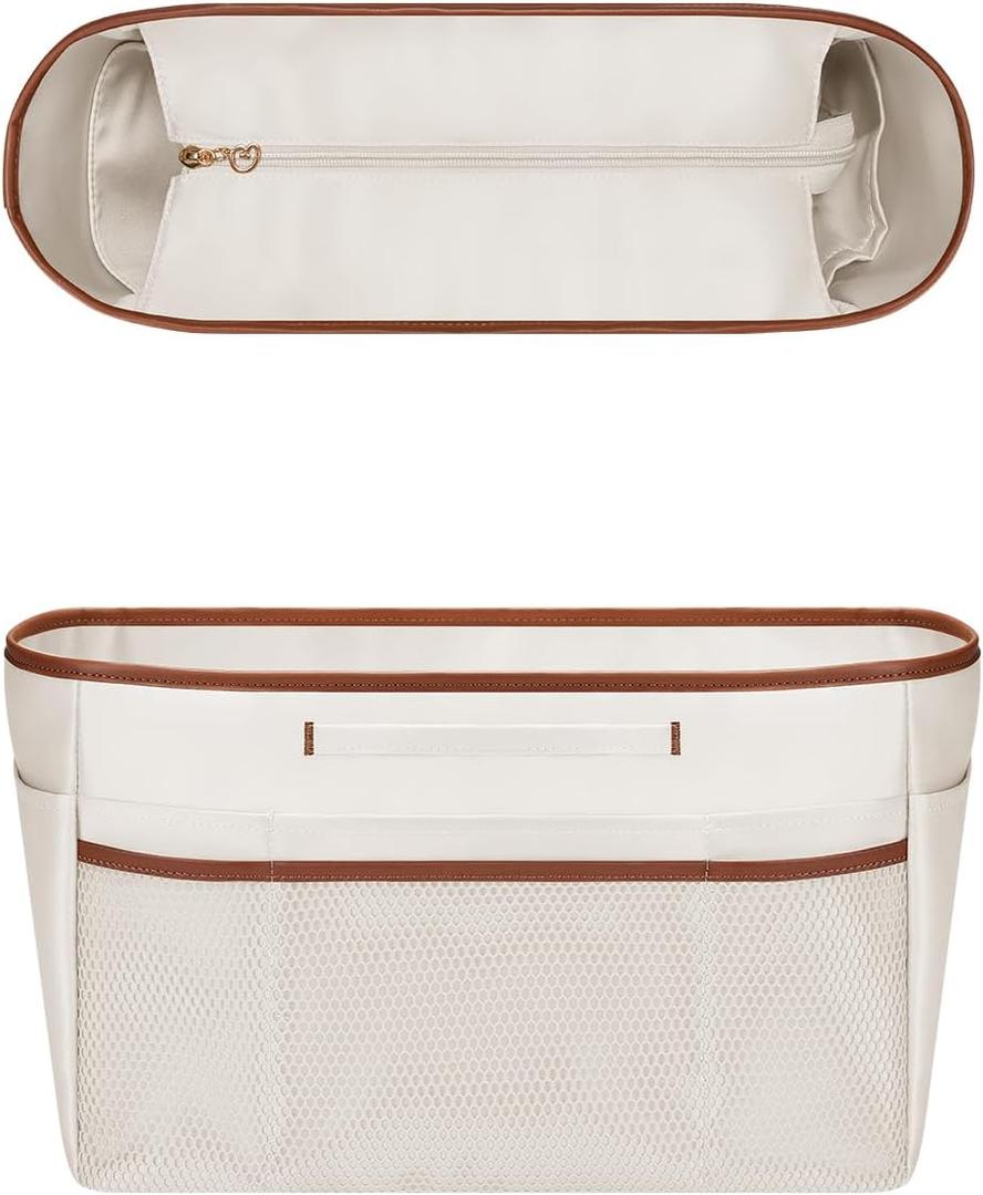 GIVLEFLY Medium Tote Handbag & Purse Organizer Insert with Zipper, Multiple Pockets and Handle, Lightweight Bag OrganizerWhite