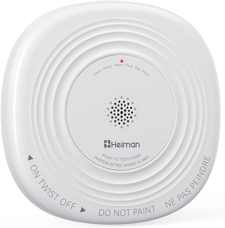 Heiman Smoke Detector 10 Year Battery, photoelectric Smoke Alarm | ETL listed to UL 217 10th Ed. & CAN/ULC S531 5th Ed., 10-Year Sealed Battery, EOL alert, photoelectric, 85dB