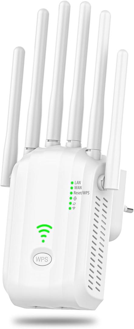 WiFi Extender Signal Booster for Home with 6 Antennas, Stable & Powerful up to 10000 Sq.ft for 88+ Devices, Internet Booster, WiFi Repeater & Wireless Access Point (Matte White)