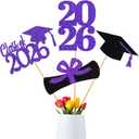 TeePolly 24Pcs 2026 Graduation Table Centerpiece Sticks Purple 2026 Graduation Centerpieces for Tables 2026 Class of 2026 Graduation Party Table Decorations Purple