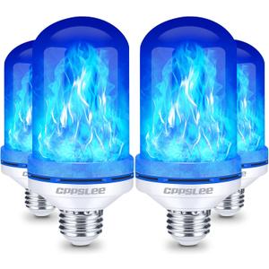 CPPSLEE Upgraded LED Flame Light Bulbs, 4 Modes Flickering Light Bulbs, E26 Base Fire Flame Bulb for Halloween Decorations Outdoor, Christmas Lights Patio Indoor Home Decor (Blue, 4 Pack)