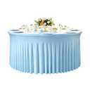 GALLETY 8 Pack Bulk Baby Blue Round Tablecloth for 6ft Tables, 132 inch Fitted Round Tablecloth with Skirt, Wrinkle Free Spandex Professional Table Covers for Wedding, Banquet & Craft Show