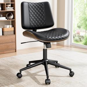 Home Armless Office Chair with Wheels, Modern Walnut Armless Desk Chair, Adjustable Swivel Rolling Task Chair with Curved Back for Small Space, Reading, Meeting Room, Black (1 pcs) Home Armless Office Chair with Wheels, Modern Walnut Armless Desk Chair, Adjustable Swivel Rolling Task Chair with Curved Back for Small Space, Reading, Meeting Room, Black (1 pcs)
