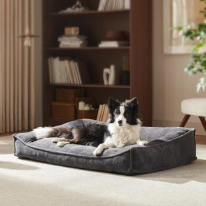 FURTIME Orthopedic Dog Bed Medium Size Dog, Extra Thick Supportive Comfort Pet Sofa, Ergonomic Slant Dog Couch Bed with Removable Washable Cover, Ultra Soft Surface & Non-Slip Bottom, Grey, 35"