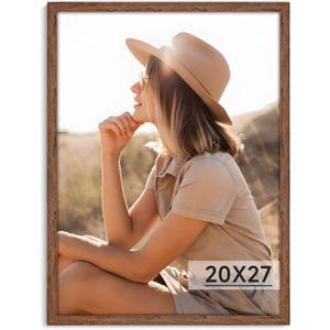 Light Walnut 20x27 - Single Frame - Rustic Woodgrain 20 x 27 Poster Frame with Plexiglass for Wall Gallery Display, 20x27 Picture Frame for Puzzles, Artwork, Photos and Posters - Ideal Christmas Day
