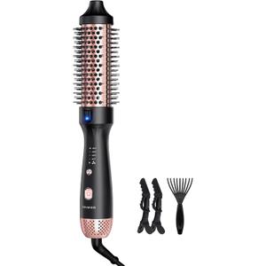 zavarea Thermal Brush, 1.5 Inch Heated Round Curling Brush, 800M Negative Ions Ceramic Stylers for Less Frizz, 4 Temp Set, Dual Voltage for Travel, Easy Use Boosts Shine (Elegant Black)