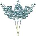 Red Berries, 14 Pack Artificial Berry Stems for Christmas Tree Decorations, Crafts, Holiday and Home Decor, 7.9 Inches (Light Blue)