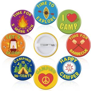 Karenhi 60 Pcs Camping Pins for Kids Bulk 1 Inch I Love Camp Button Outdoors Mini Explorer Pin Halloween DIY Costume Accessories for Camping Party Favors Classroom Home Decoration
