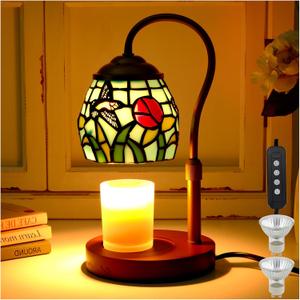 Candle Warmer Lamp  Hummingbird Candle Lamps Timer Dimmer, Tiffany Style Stained Glass Candle Warming Lamp Compatible with Small Jar Candles Gifts for Her, for Mom Wax Melt Warmer for Home Decor