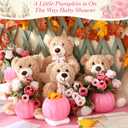 Amyhill 4 Sets Little Pumpkin Baby Shower Decorations Bear Baby Shower Table Centerpieces Bear Stuffed Artificial Flowers Plastic Pumpkin Vase Set for Fall Autumn Gender Reveal Party Decor(Pink)