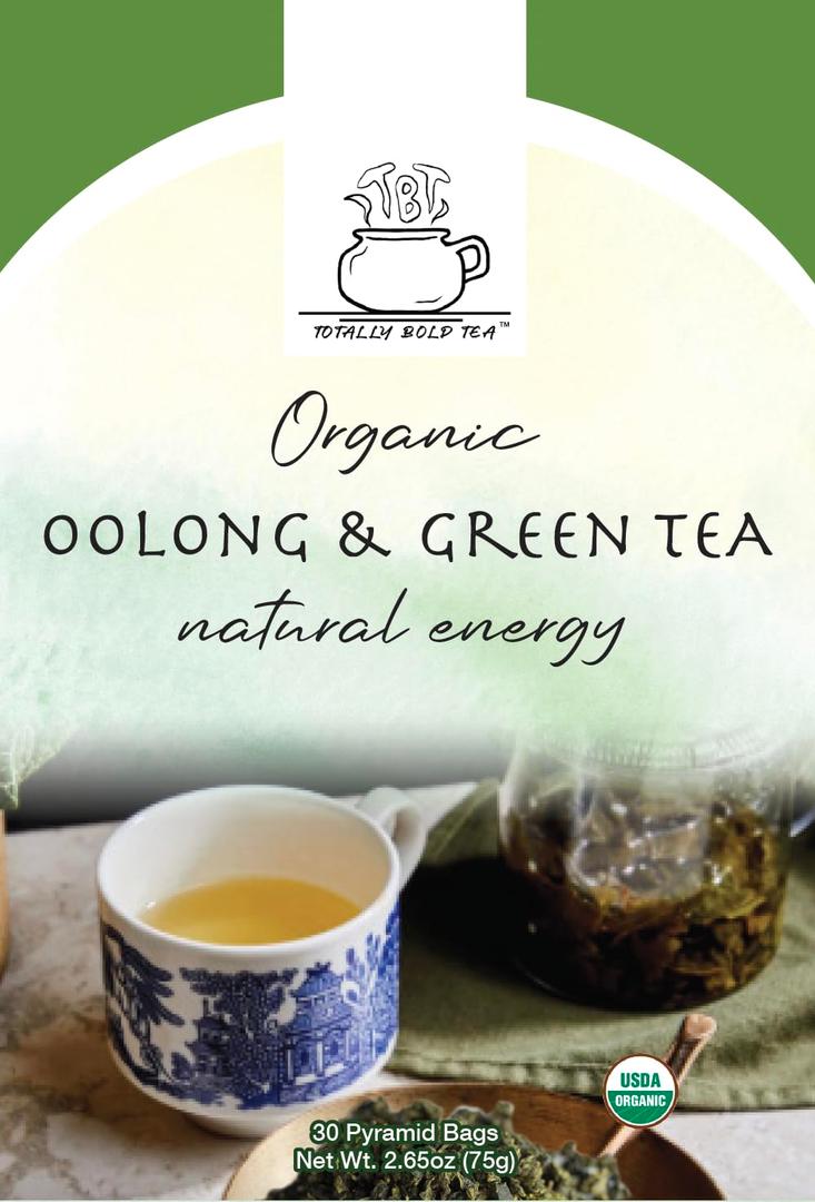 TBT - Totally Bold Tea - Oolong and Green Tea - Natural Energy - Caffeine - 30 pyramid whole leaf bags. (EXP 09/30/26)