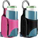 Beautyflier Asthma Inhaler Holder Keychain, Travel Handy Mini Holster with Carabiner Clip, Lightweight Inhaler Carrier for Asthma Inhaler Spacer for Adults and Children, Holder Only (Black + Hot Pink)