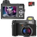 4K Digital Camera for Photography 48MP Vlogging Camera for YouTube, 3" LCD Screen, Anti-Shake,18X Digital Zoom,Compact Point and Shoot Digital Cameras for Travel