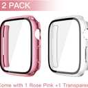 Misxi 2 Pack Tempered Glass Case Compatible for Apple Watch Series 11 (2025) Series 10 46mm, Hard PC Screen Protector Overall Protection Scratch-Resistant Cover for iWatch, 1 Rose Pink + 1 Transparent