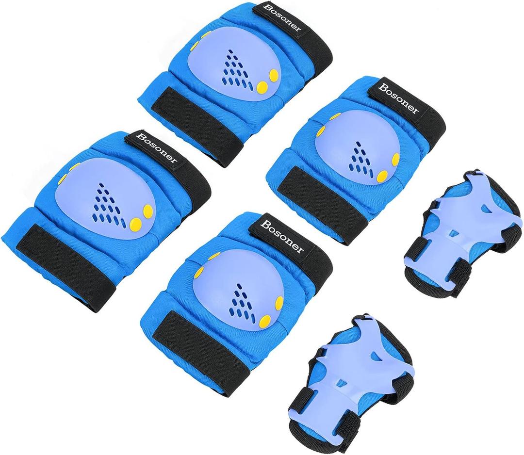 BOSONER Kids/Youth Knee Pads Elbow Pads Wrist Guards Set for 3-15 Years, Child Protective Gear Set for Roller Skates, Cycling, BMX Bike, Skateboard, Inline Skating, Scooter Riding Sports (Navy Blue), Size Small