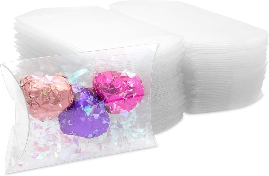 Stockroom Plus Small Clear Plastic Pillow Boxes for Candy, Party Favors (2.75" x 2.5", 100 Pack) - Pillow Box