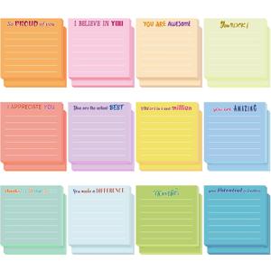 Yinder 24 Pcs Inspirational Sticky Notes with Lines Cute Motivational Sticky Notes Pad Employee Appreciation Gifts Bulk for Teacher Nurse Coworkers Office 3 x 3''(Light Color,Thankful)