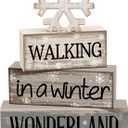 4 Pcs Winter Table Decorations Wooden Snowflake Decor Winter Tiered Snow Tray Decor Rustic Block Signs Gift Farmhouse Christmas Centerpiece for Wonderland Party Kitchen Shelf Home