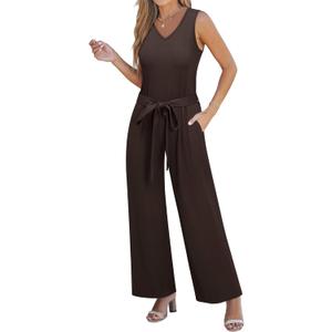 Nlife Tank Top Sleeveless Flare Jumpsuit with Pockets Women Crew Neck Zipper Back Romper Halter Jumper Wide leg Bodysuits (X-Large, V-3-Bistre)
